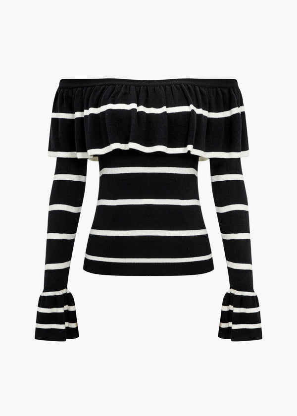 Off Shoulder Bell Sleeve Striped Top