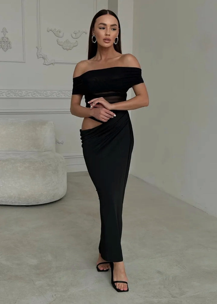 Off-Shoulder Cutout Bodycon Maxi Dress