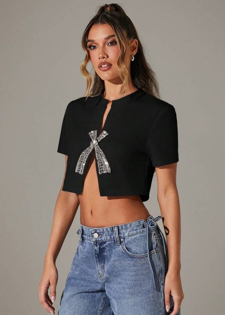 Odessa Rhinestone Decor Crop Top