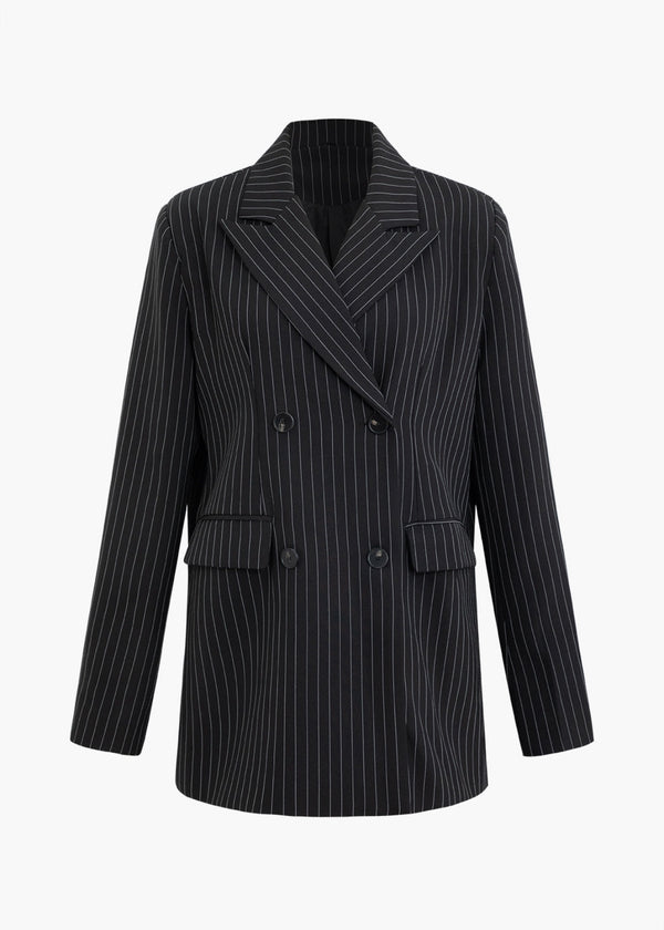 Retro Stripe Print Notched Lapel Blazer