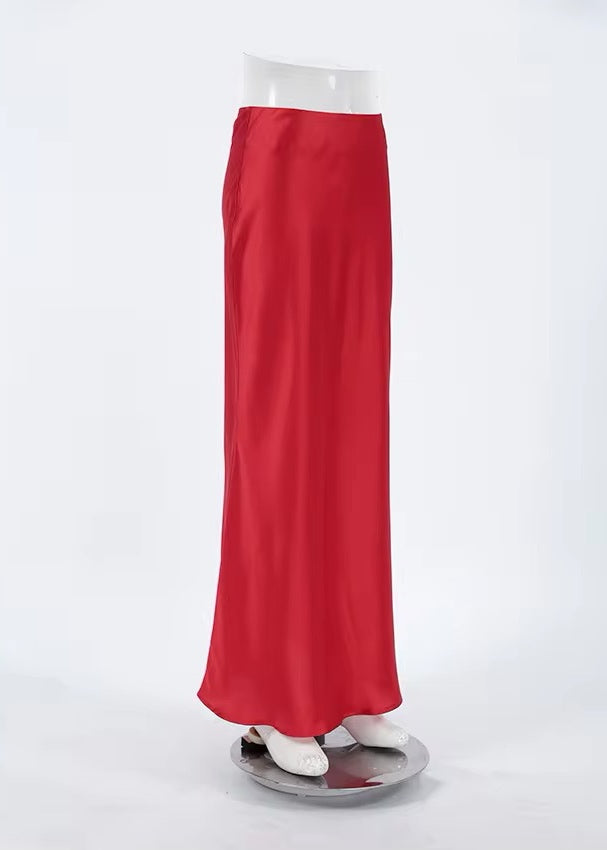 Carole Red Satin Maxi Skirt