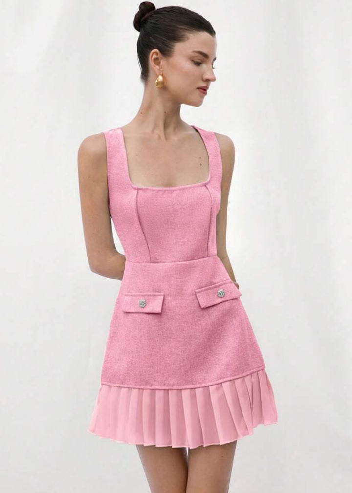 Square Neck Bustier A-Line Dress with Pockets