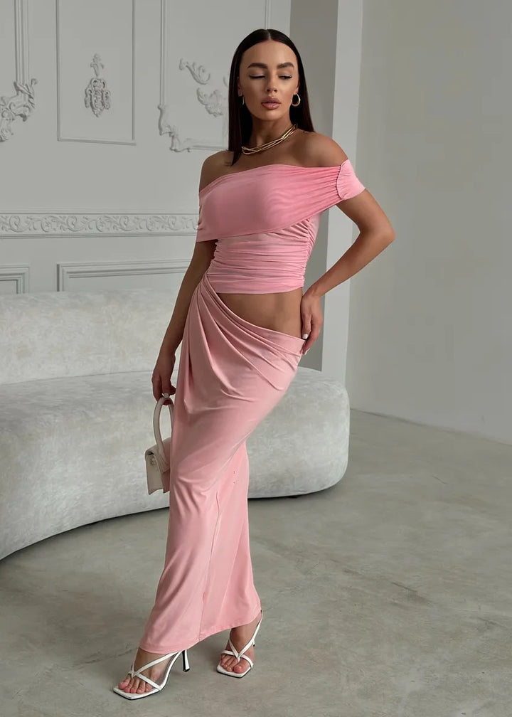 Off-Shoulder Cutout Bodycon Maxi Dress