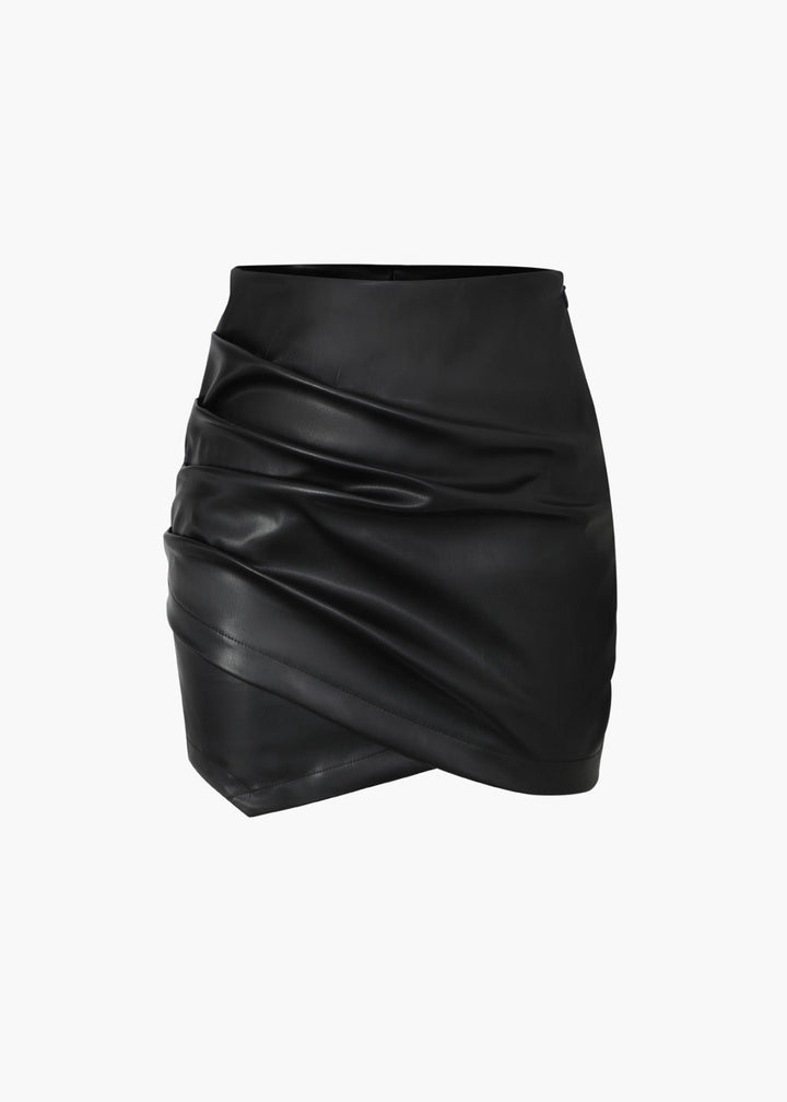 Asymmetrical Ruched Eco-Leather Mini Skirt