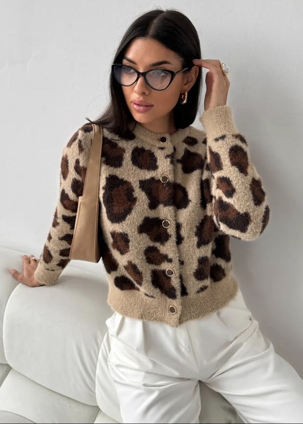 Leopard Print Mohair Knit Cardigan