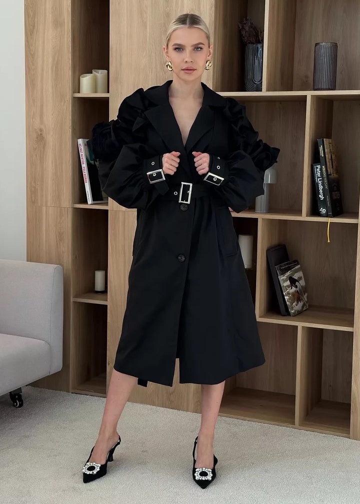 Ruffle Shoulder Trench Coat