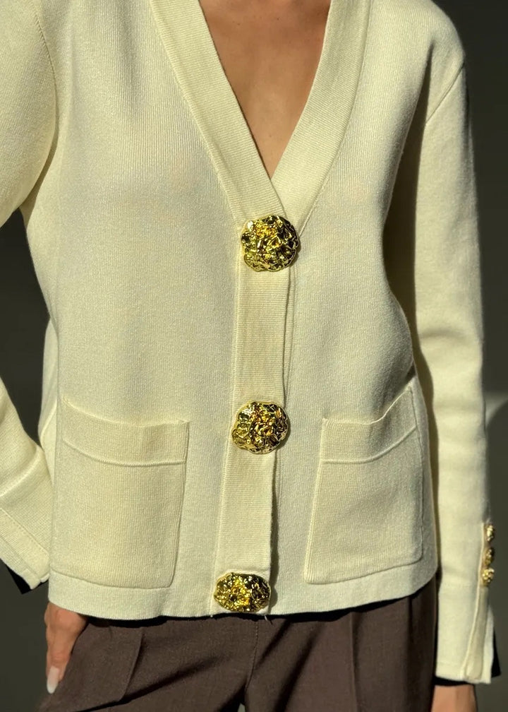 Golden Buttons Contrast Cuffs Cardigan