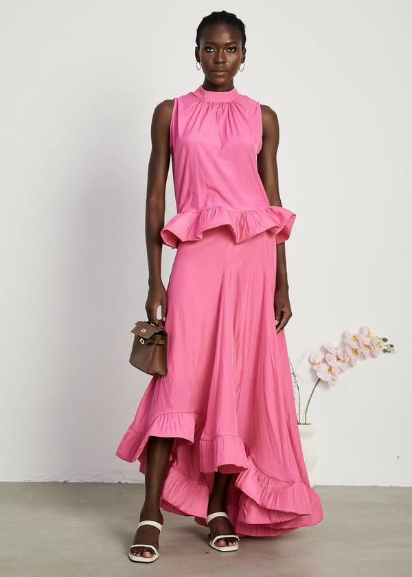 Sleeveless Peplum Top & Ruffle Hi-Lo Skirt Set