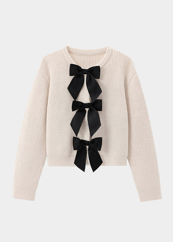 Knitted Bow Tie Long Sleeve Top