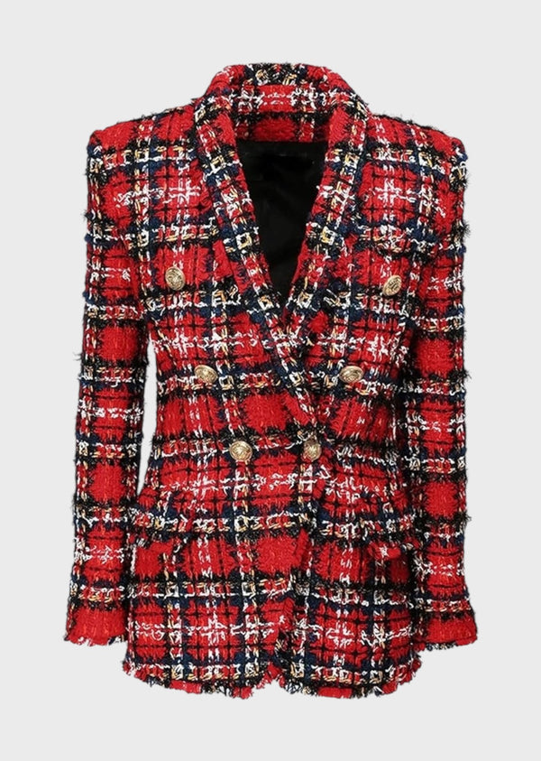 Mirsada Double-Breasted Tweed Plaid Jacket