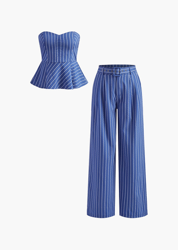 Strapless Peplum Top & Pants Striped Set