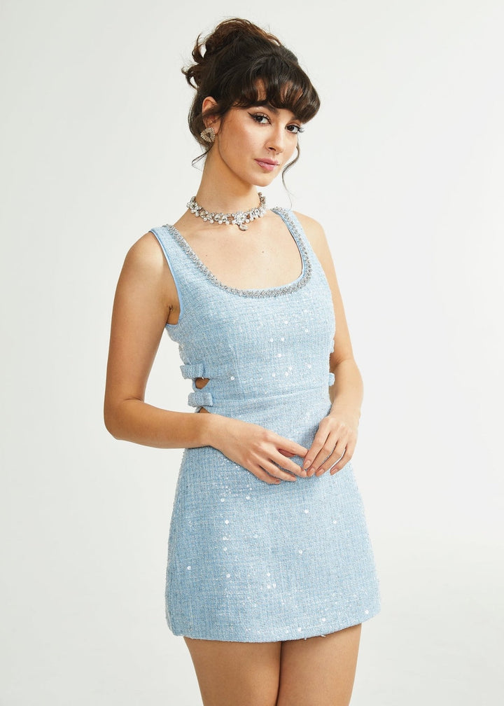 Sparkle Trim Mini Tweed Bow Dress