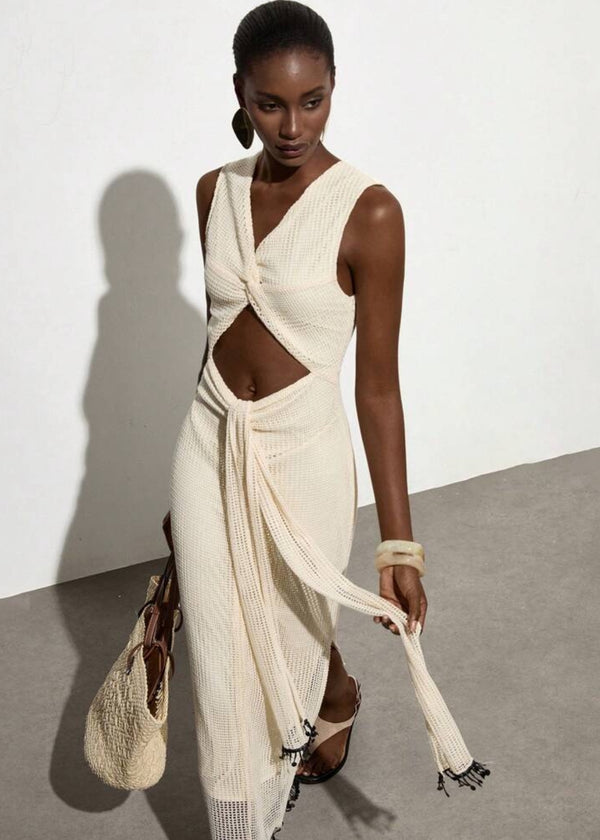 Sleeveless Crochet Knot Front Cutout Maxi Dres