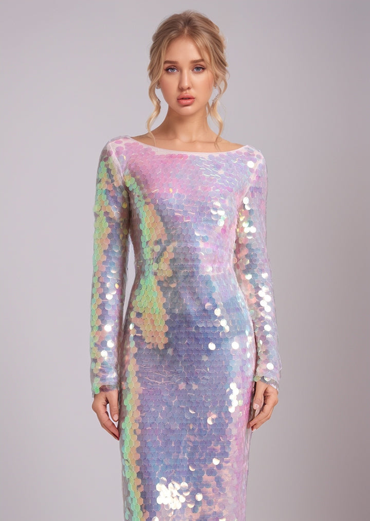 Lilly Backless Colorful Sequins Maxi Dress