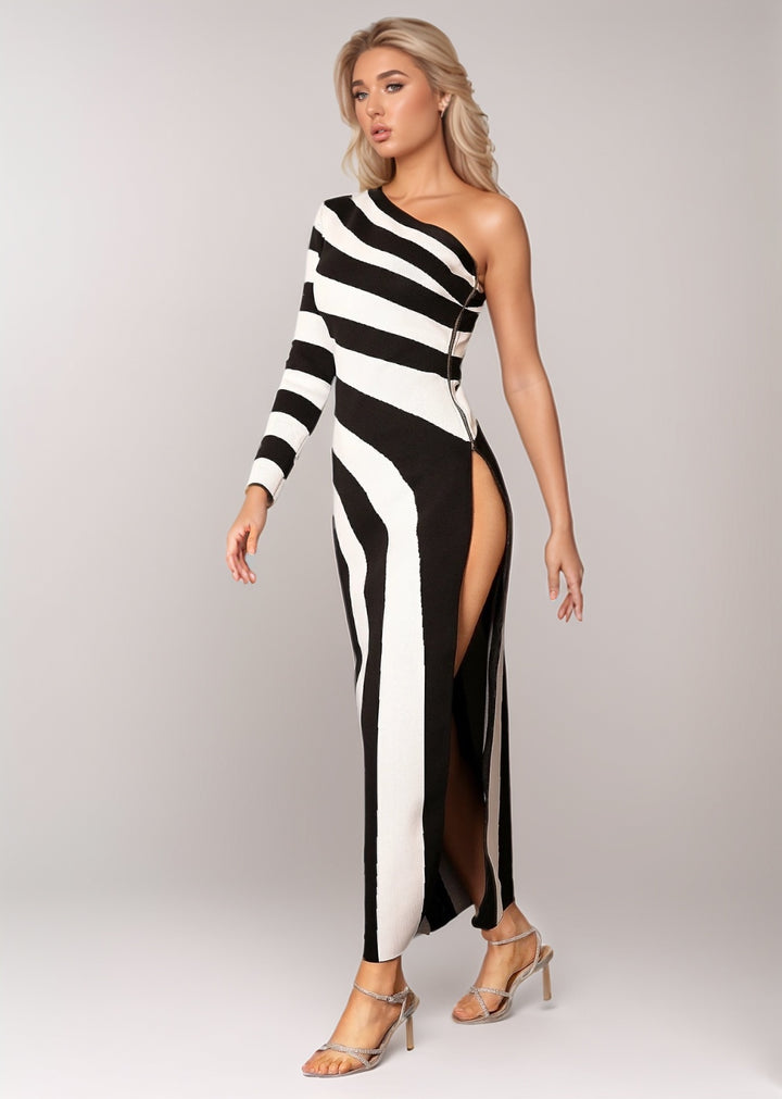 Aza Striped One-Shoulder Dress