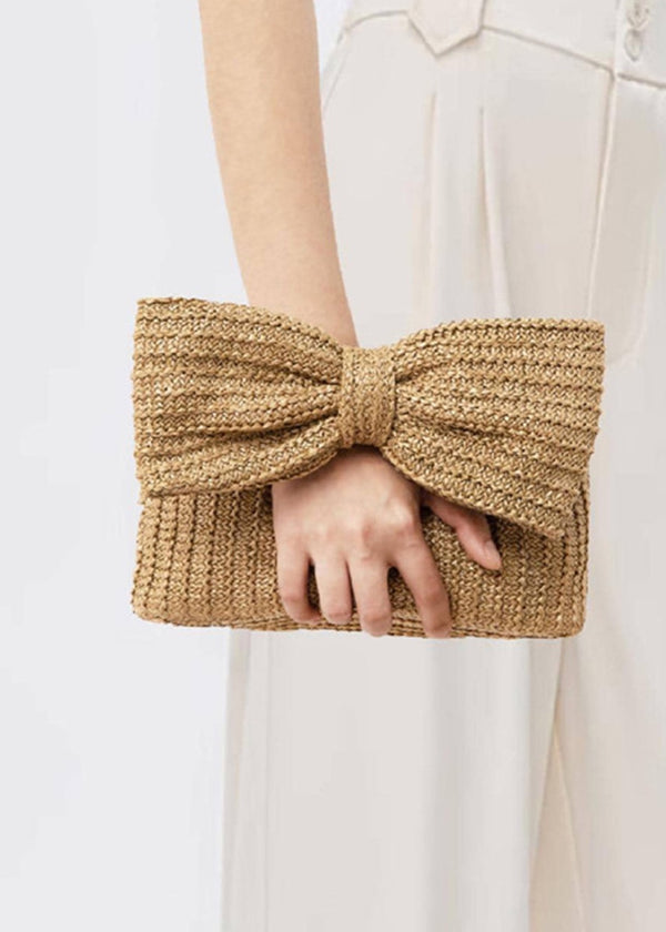 Front Bow Detail Woven Clutch