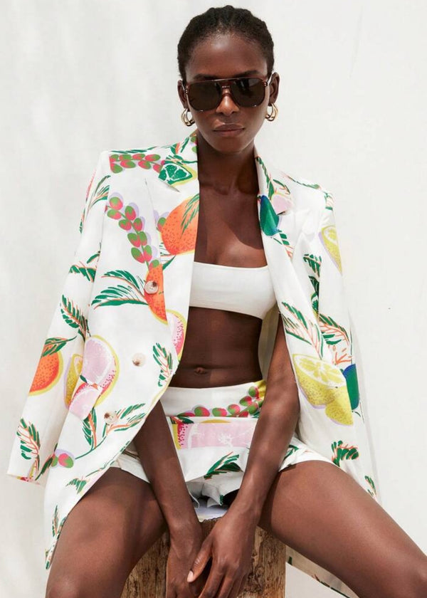 Fruit Print Blazer Mini Skirt Suit