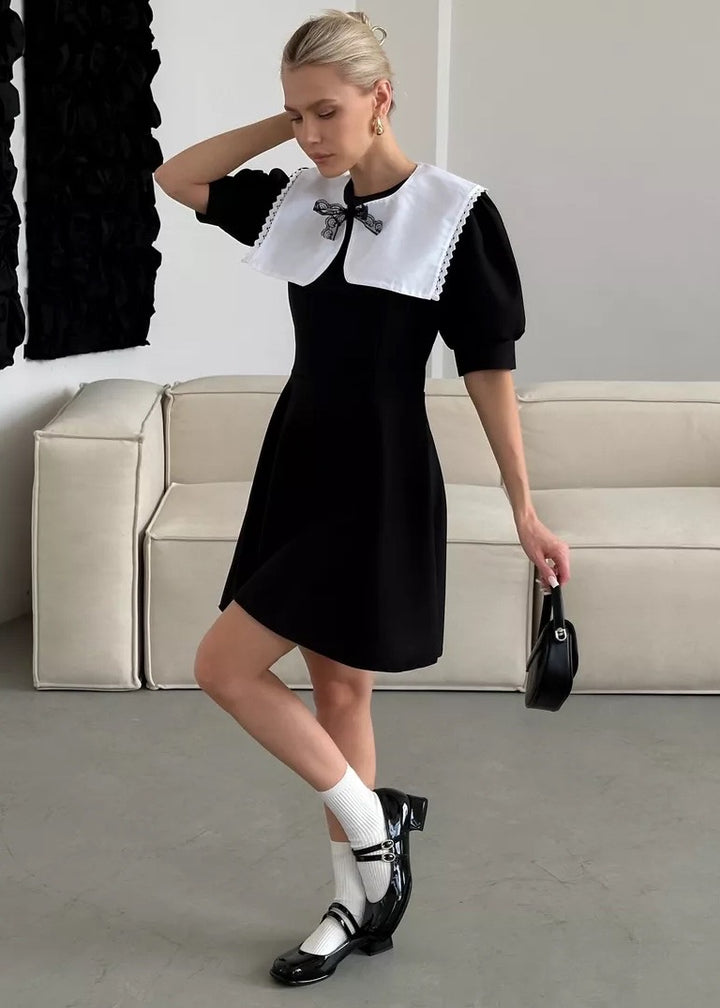 Puritan Collar Puff Sleeve A-Line Mini Dress