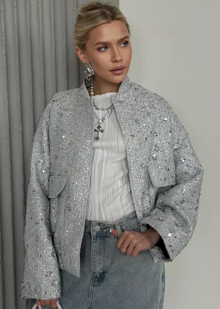 Sequined Loose Bomber Jacket