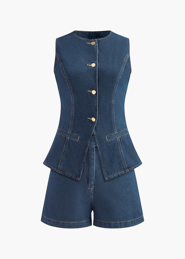 Peplum Vest & Shorts Denim Set