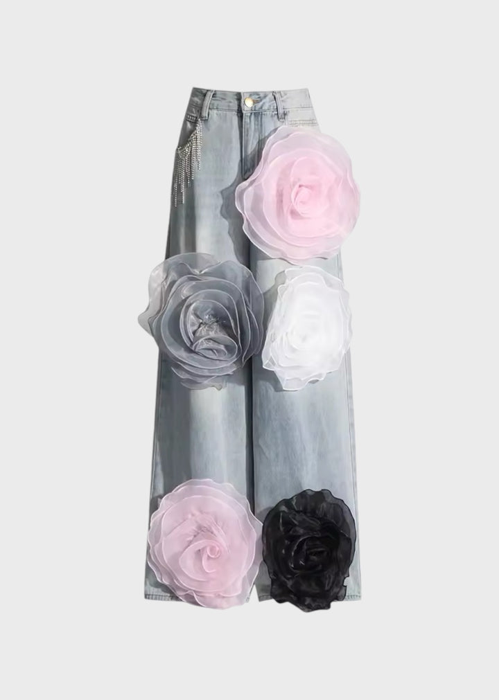 Florine Organza Flower Decor Jeans