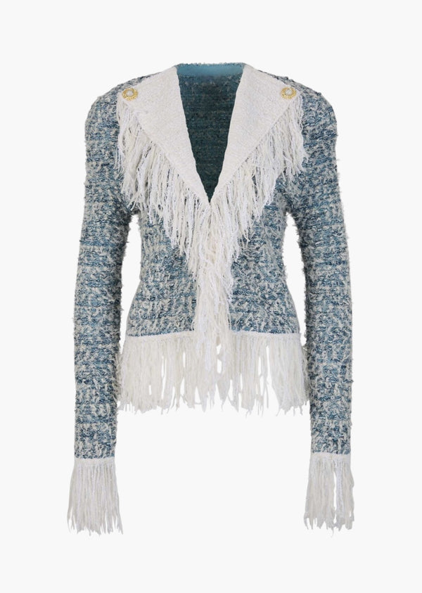 Turn-Down Collar Tassel Tweed Jacket