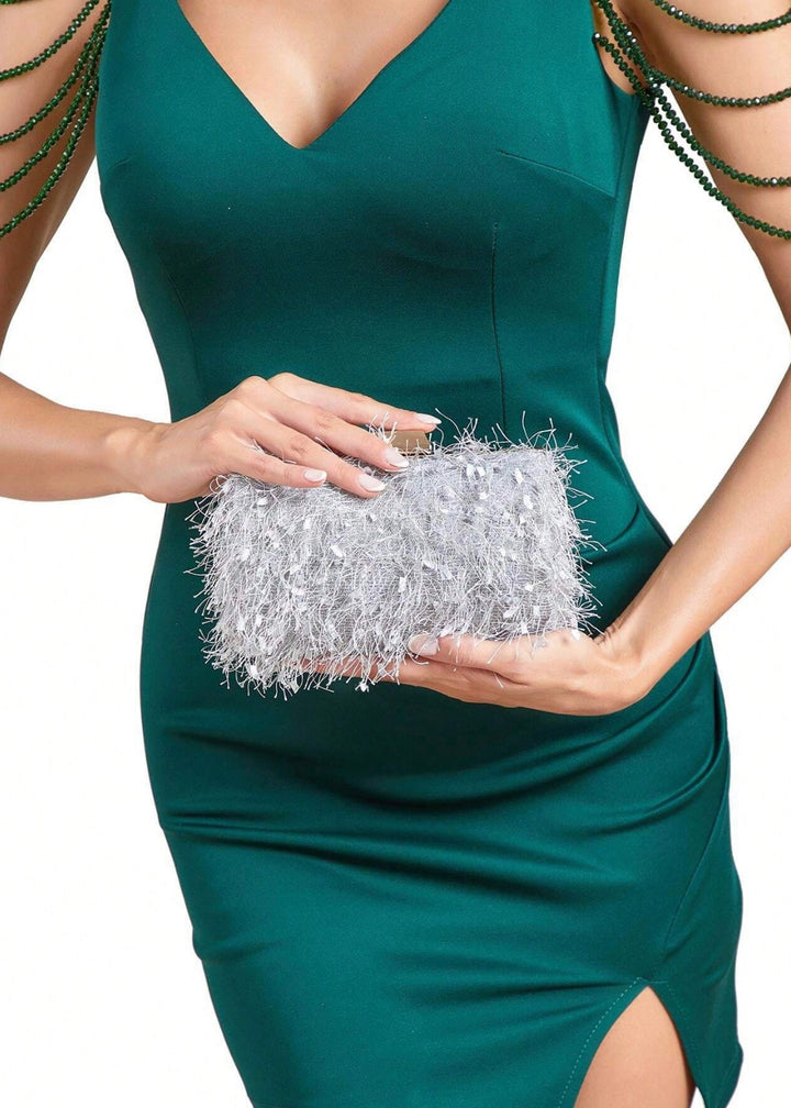 Mini Furry Tassel Clutch Box Bag