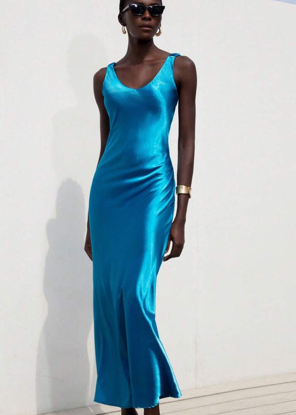 Sleeveless V-Neck Satin Slip Dress