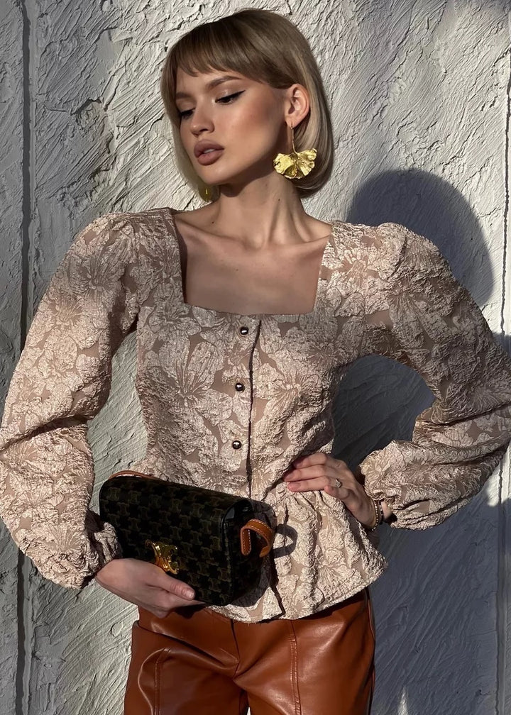 Floral Textured Puff Sleeve Blouse