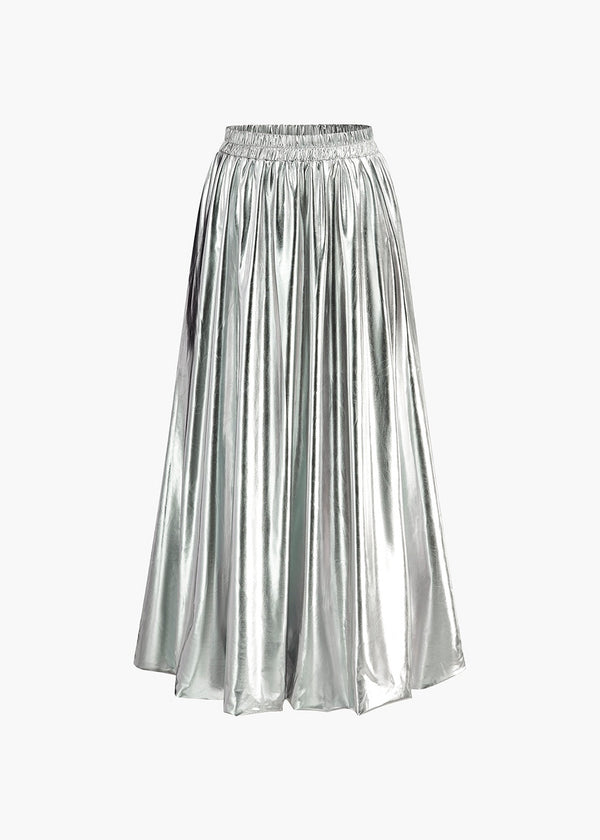 Lacquered Pleated Bud Waist Skirt