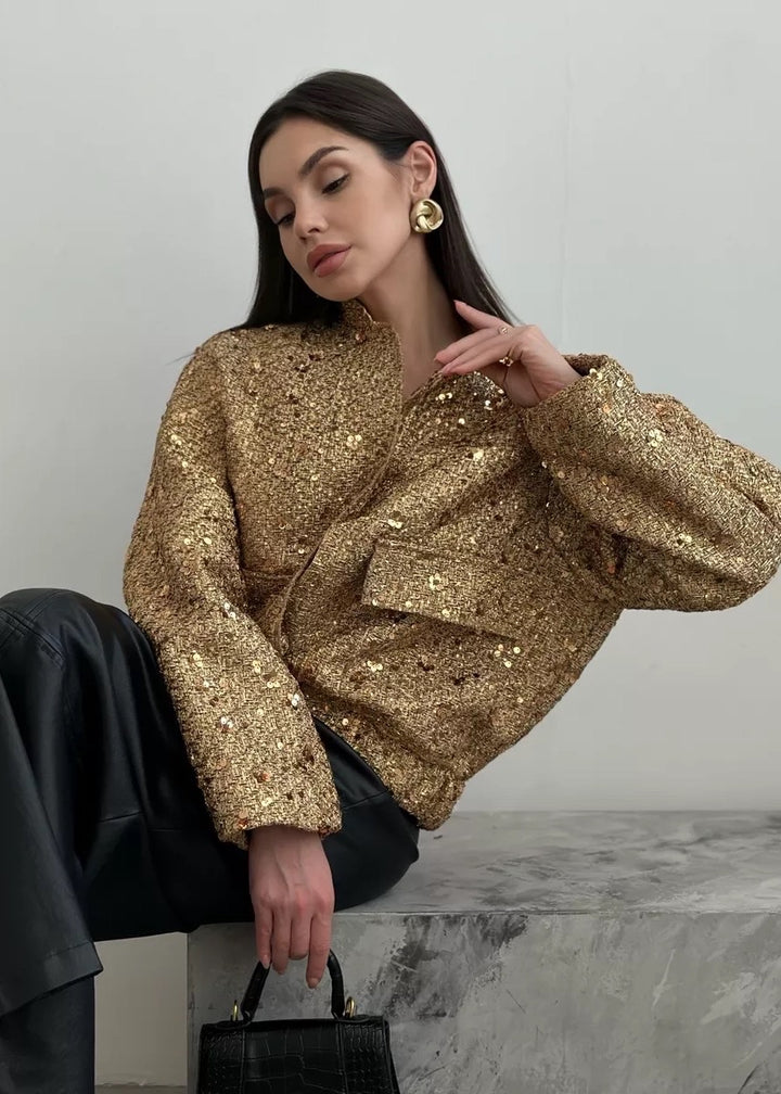 Sequined Loose Bomber Jacket