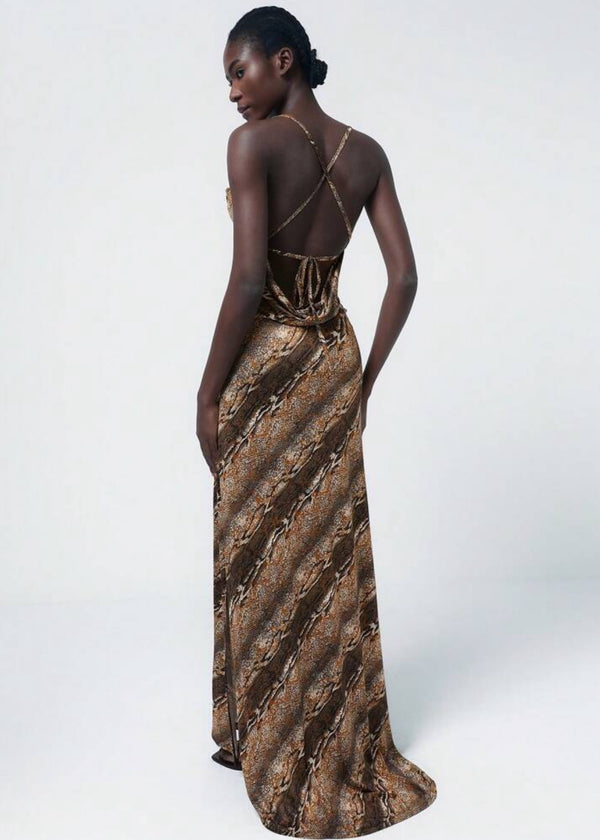 Draped Neck Spaghetti Strap Maxi Dress