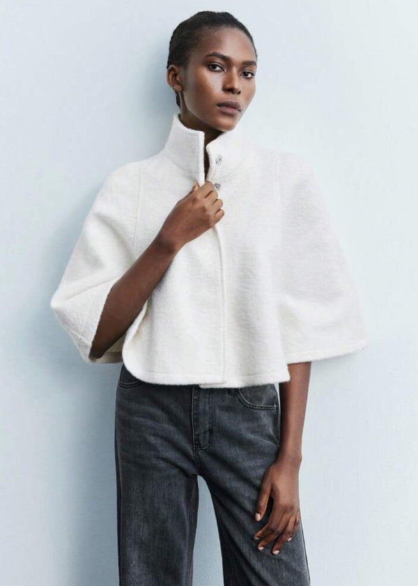 Stand Collar Button Front Cape Jacket