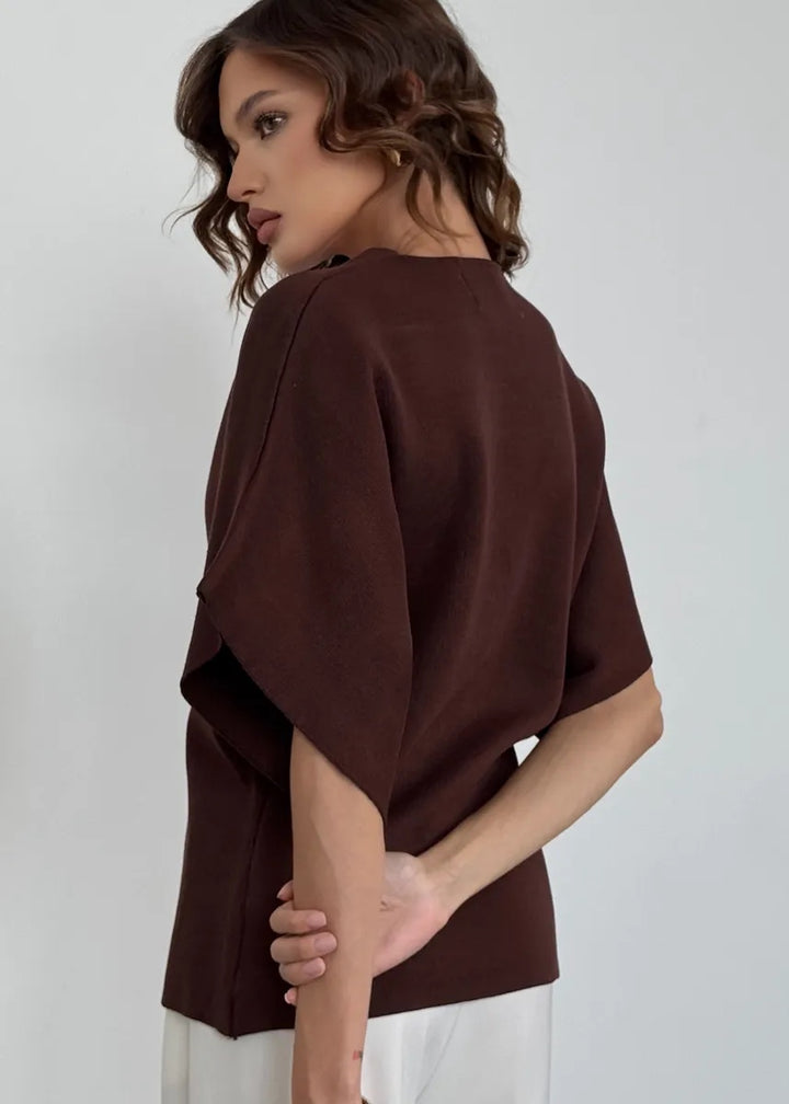 Button-Front V-Neck Loose-Fitting Top