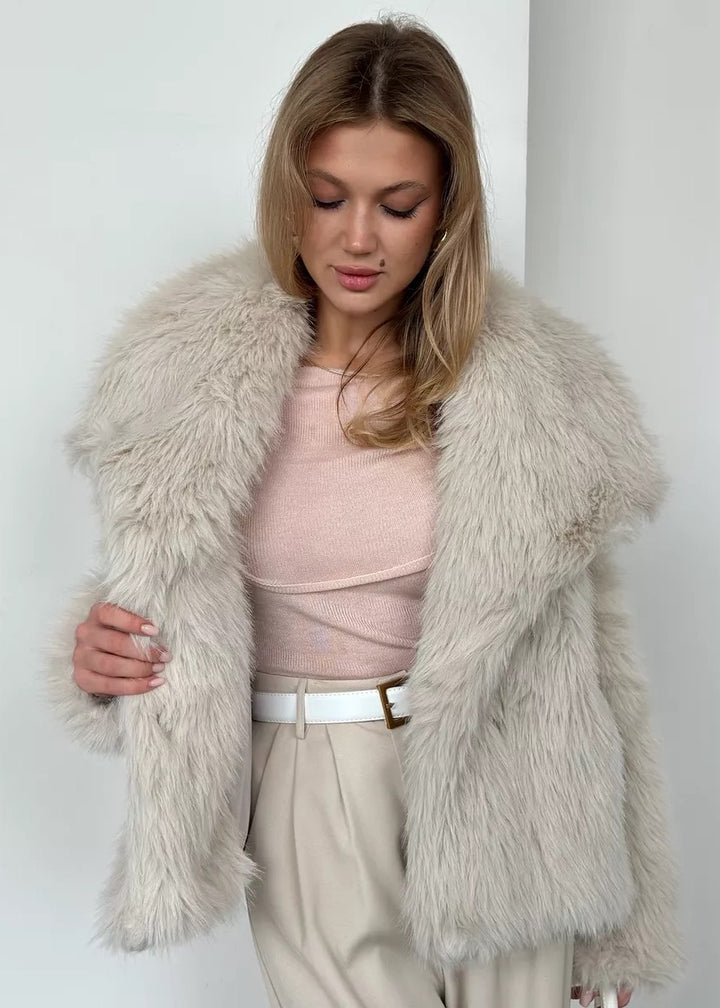 Eco-Fur Lapel Collar Short Jacket