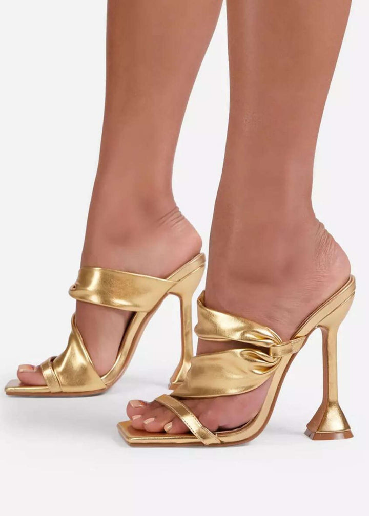 Square Toe Ruched High-Heeled Sandals