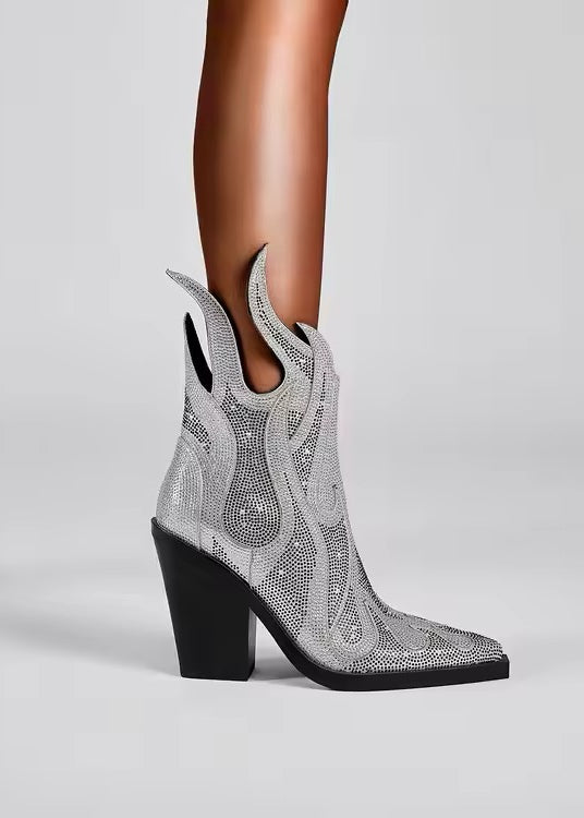 Western Style Rhinestone Ankle Boots