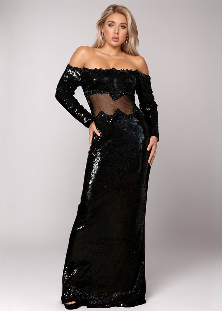 Agnes Off-Shoulder Sequined Maxi Dress