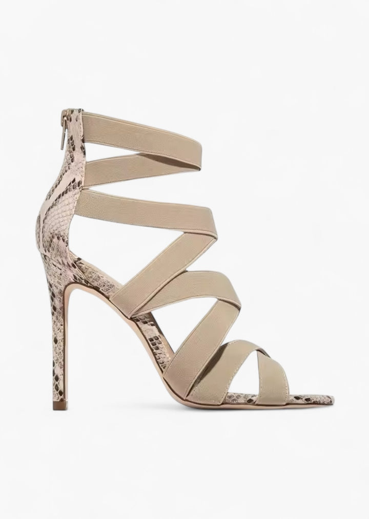 Snakeskin Pattern Peep Toe High-Heeled Sandals