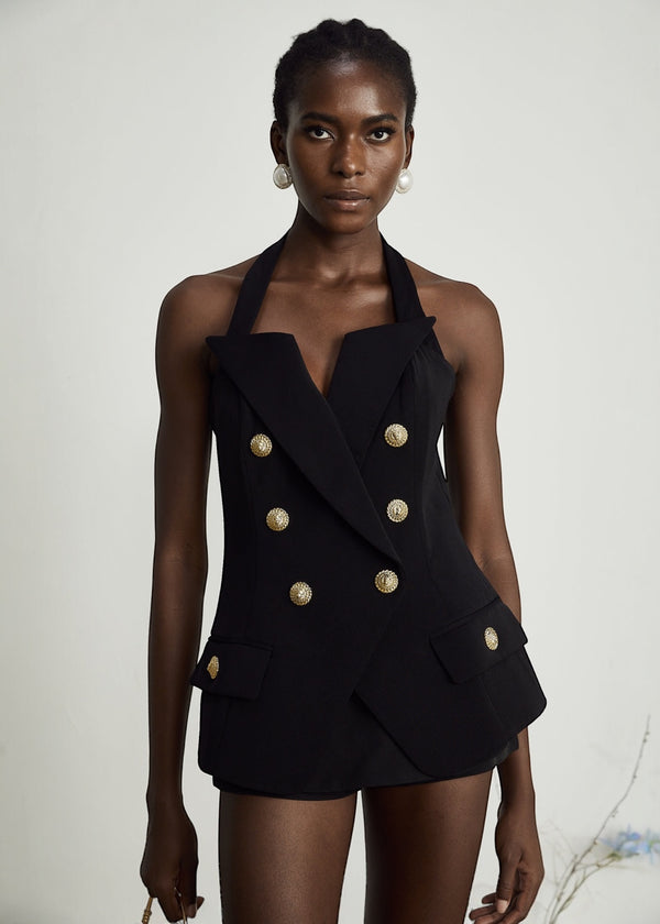 Halter Neck Double Breasted Button Top