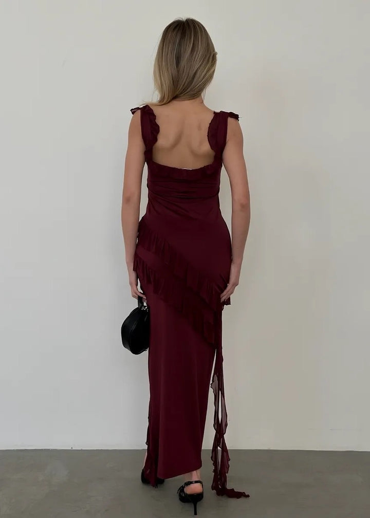 Scoop Neck Ruffle Decor Maxi Dress