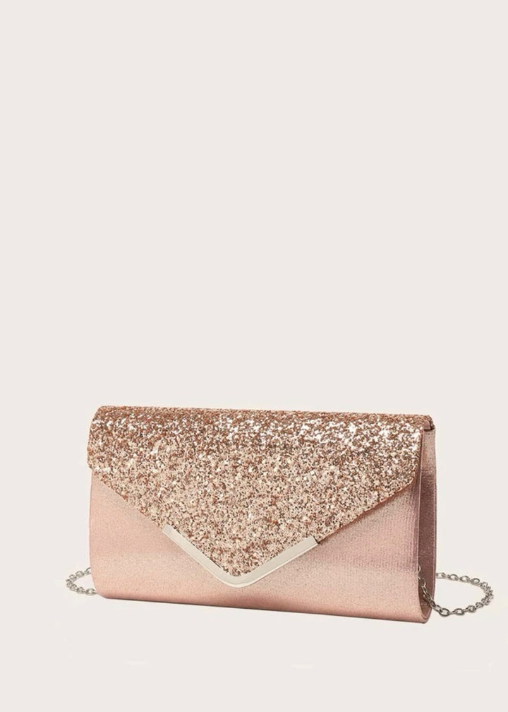 Glitter Panel Metallic Flap Evening Clutch Bag