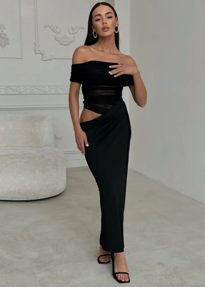 Off-Shoulder Cutout Bodycon Maxi Dress