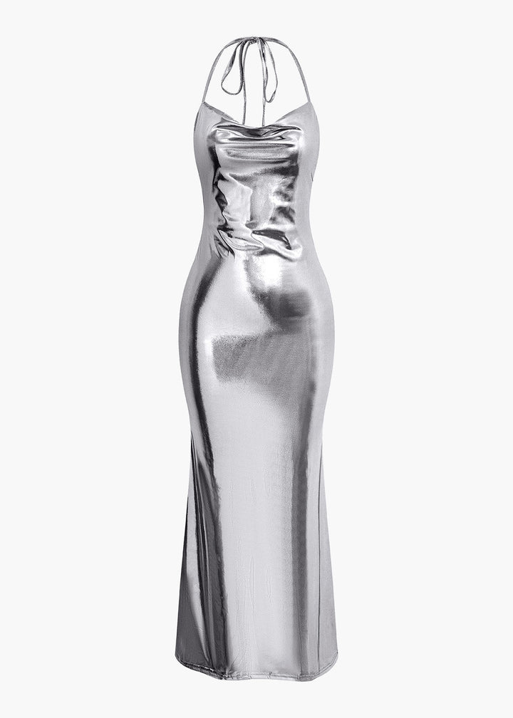 Backless Metallic Slip Dress