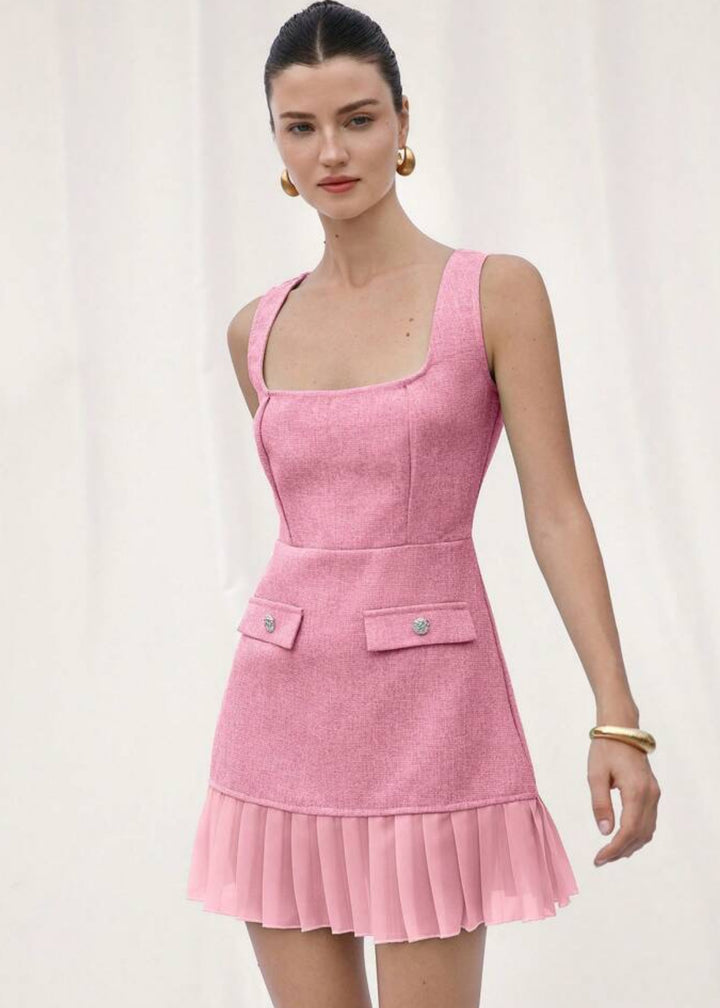 Square Neck Bustier A-Line Dress with Pockets