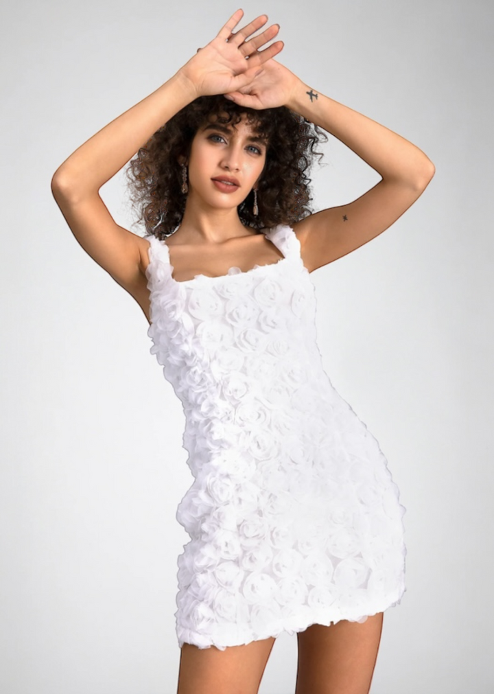 All Over Petals Back Lace-Up Mini Dress