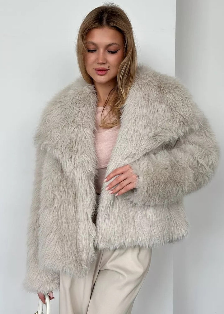 Eco-Fur Lapel Collar Short Jacket