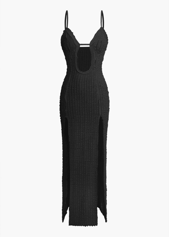 Textured Cutout Slit Cami Maxi Dress