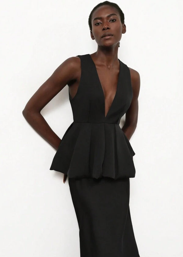 Sleeveless Deep V-Neck Peplum Top