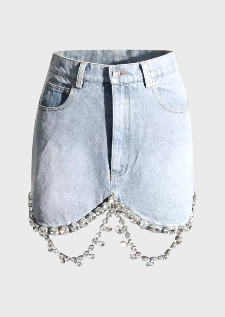 Zalika Rhinestone Decor Denim Skirt